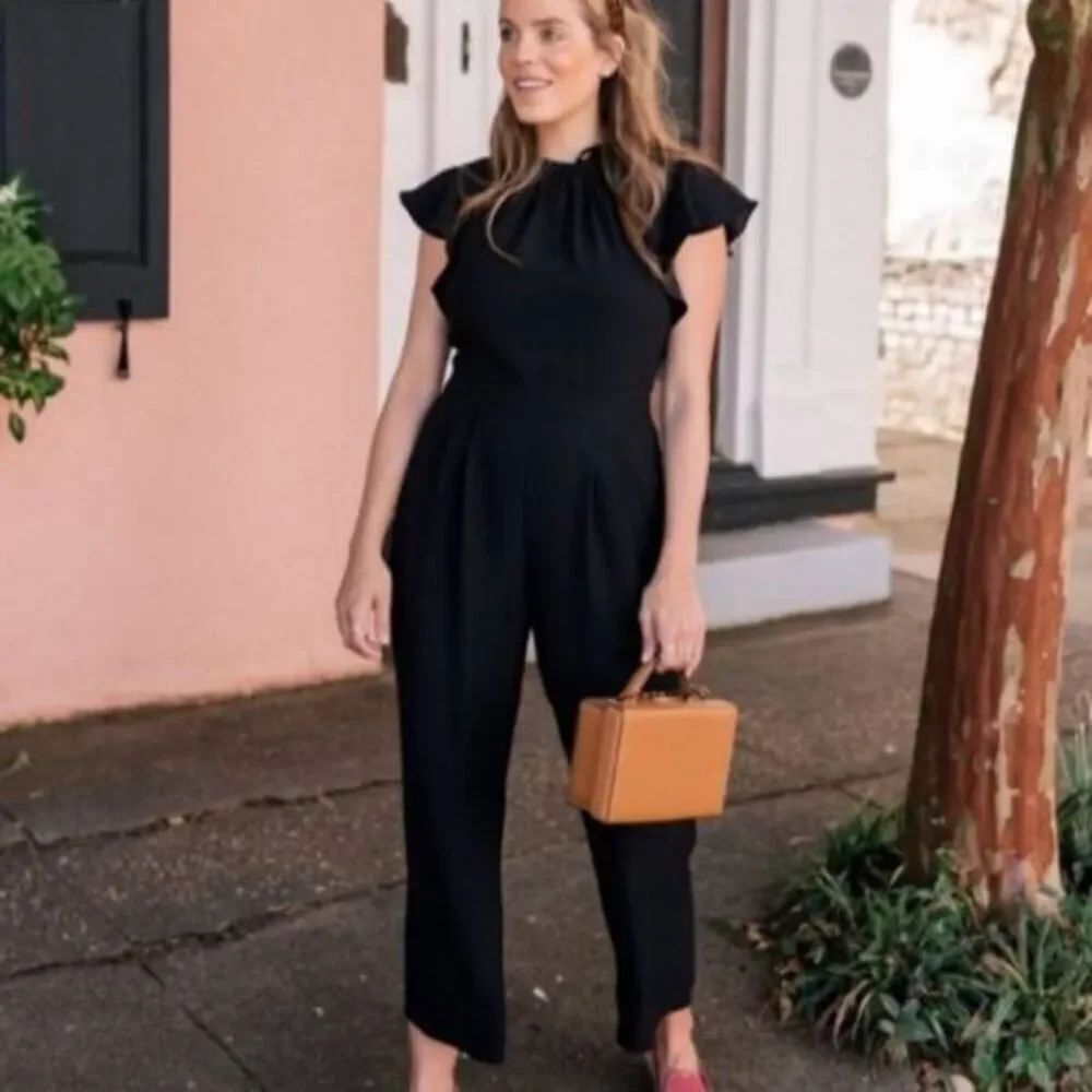 Gal Meets Glam Sybil Flutter Sleeve Jumpsuit In Black Sz 16